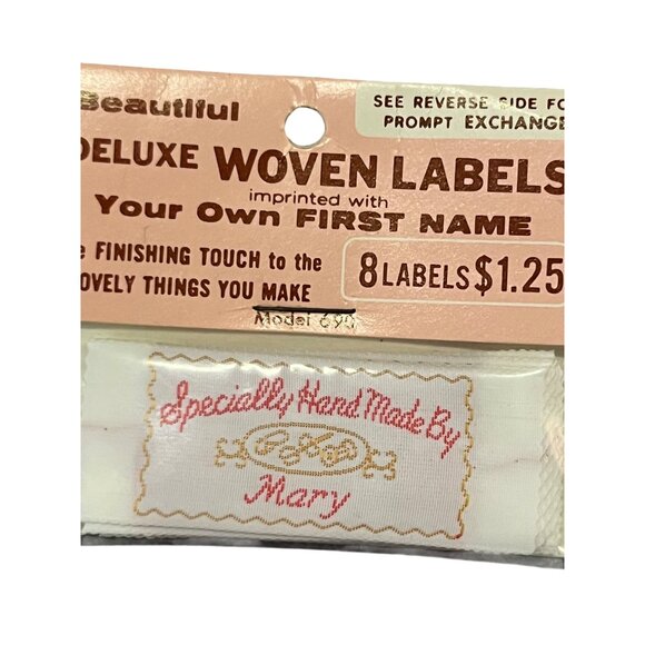 Vintage Deluxe Woven Labels “Specially Hand Made By Mary” 8 Pack NEW Old Stock - Picture 2 of 6